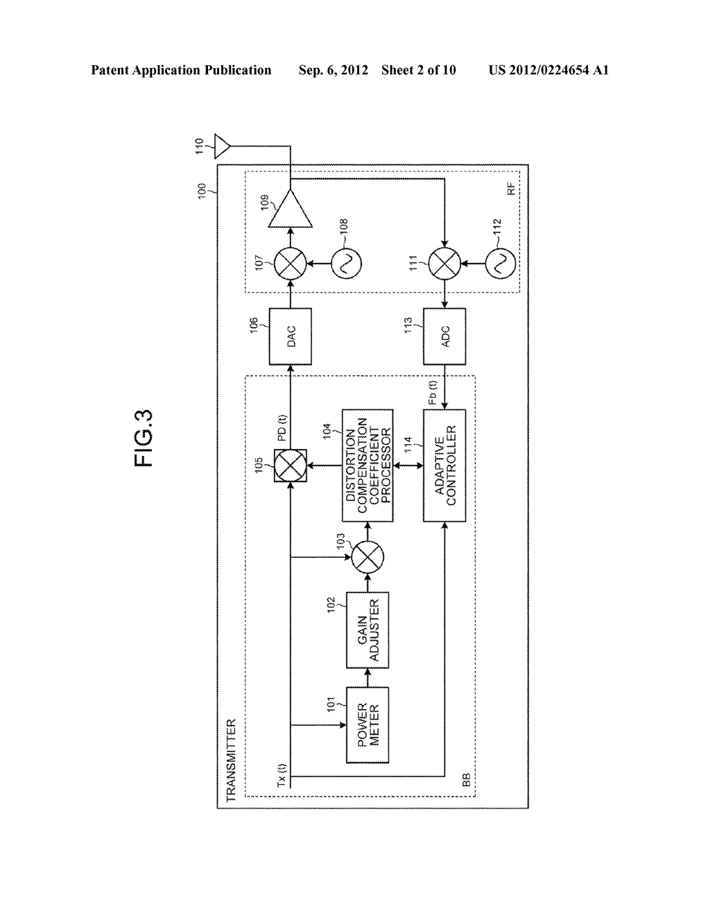 TRANSMITTER AND DISTORTION COMPENSATING METHOD - diagram, schematic, and image 03