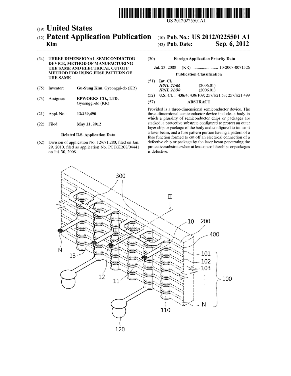 THREE DIMENSIONAL SEMICONDUCTOR DEVICE, METHOD OF MANUFACTURING THE SAME     AND ELECTRICAL CUTOFF METHOD FOR USING FUSE PATTERN OF THE SAME - diagram, schematic, and image 01