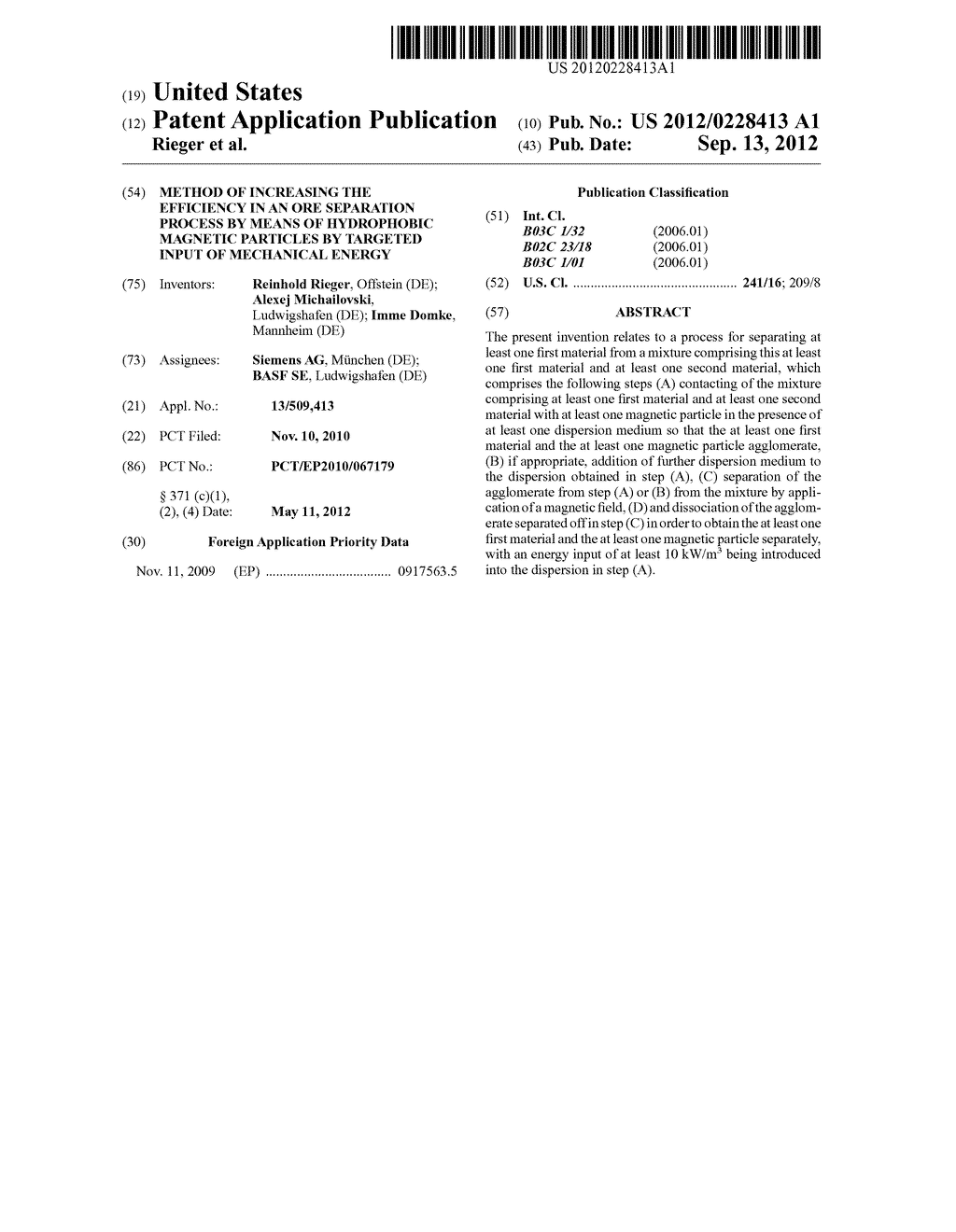 METHOD OF INCREASING THE EFFICIENCY IN AN ORE SEPARATION PROCESS BY MEANS     OF HYDROPHOBIC MAGNETIC PARTICLES BY TARGETED INPUT OF MECHANICAL ENERGY - diagram, schematic, and image 01