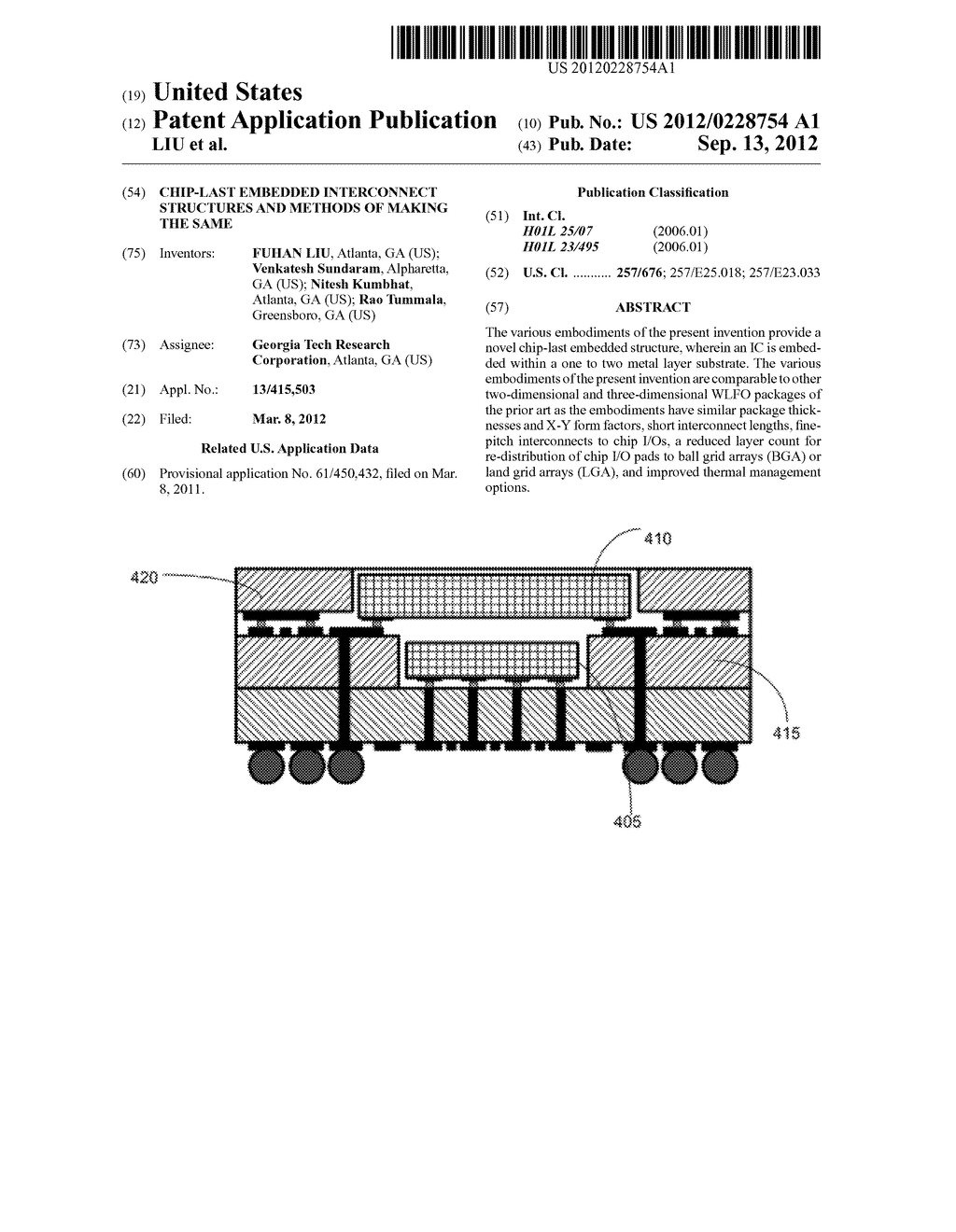 CHIP-LAST EMBEDDED INTERCONNECT STRUCTURES AND METHODS OF MAKING THE SAME - diagram, schematic, and image 01