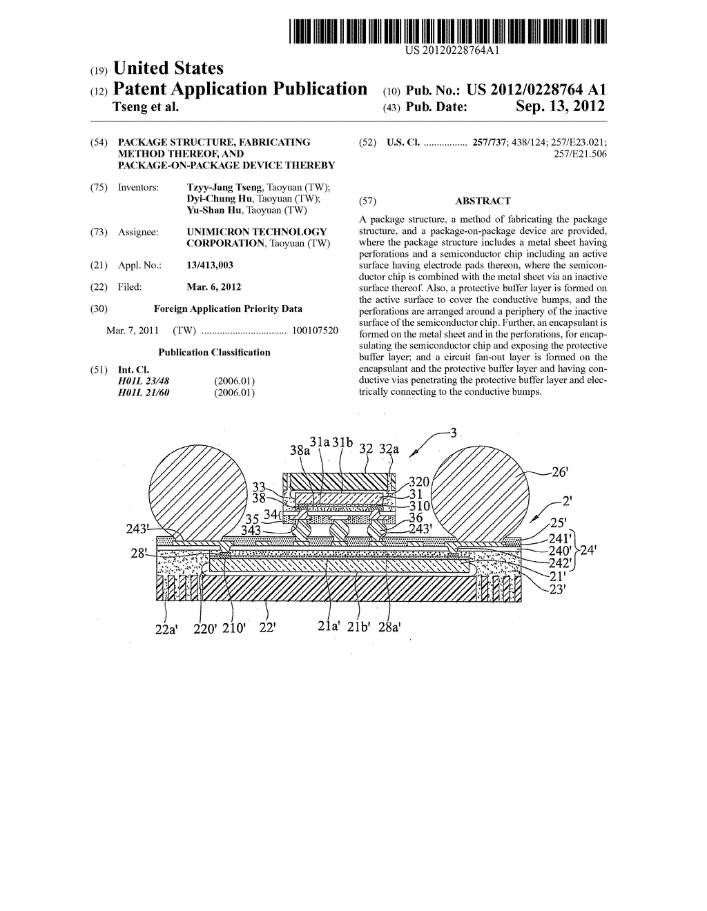 PACKAGE STRUCTURE, FABRICATING METHOD THEREOF, AND PACKAGE-ON-PACKAGE     DEVICE THEREBY - diagram, schematic, and image 01