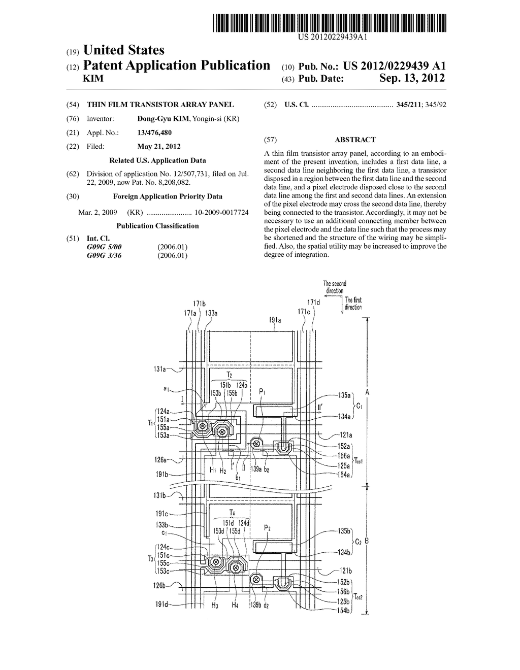 THIN FILM TRANSISTOR ARRAY PANEL - diagram, schematic, and image 01