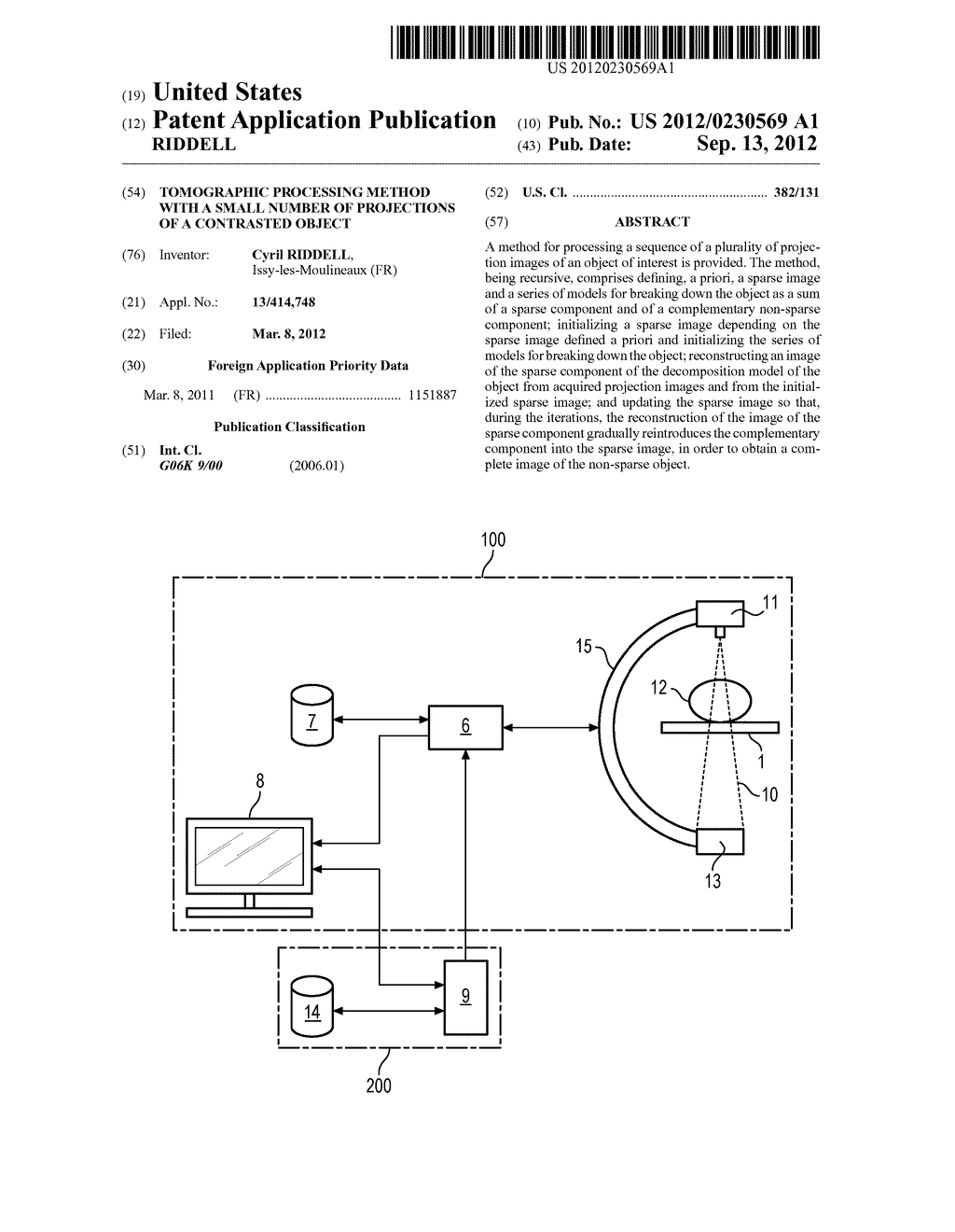 TOMOGRAPHIC PROCESSING METHOD WITH A SMALL NUMBER OF PROJECTIONS OF A     CONTRASTED OBJECT - diagram, schematic, and image 01