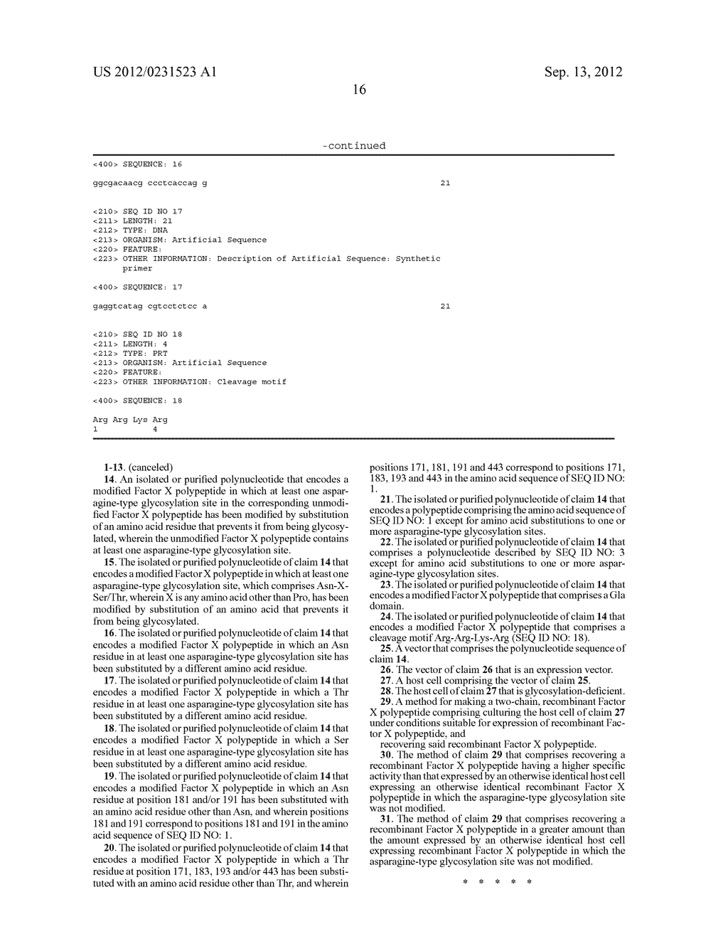 RECOMBINANT FACTOR X WITH NO GLYCOSYLATION AND METHOD FOR PREPARING THE     SAME - diagram, schematic, and image 18