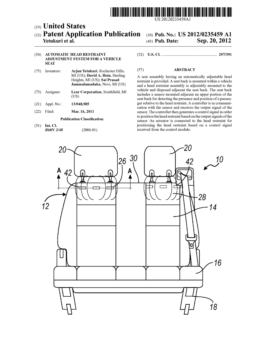 Automatic Head Restraint Adjustment System for a Vehicle Seat - diagram, schematic, and image 01