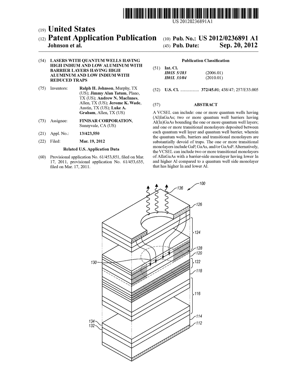 LASERS WITH QUANTUM WELLS HAVING HIGH INDIUM AND LOW ALUMINUM WITH BARRIER     LAYERS HAVING HIGH ALUMINUM AND LOW INDIUM WITH REDUCED TRAPS - diagram, schematic, and image 01