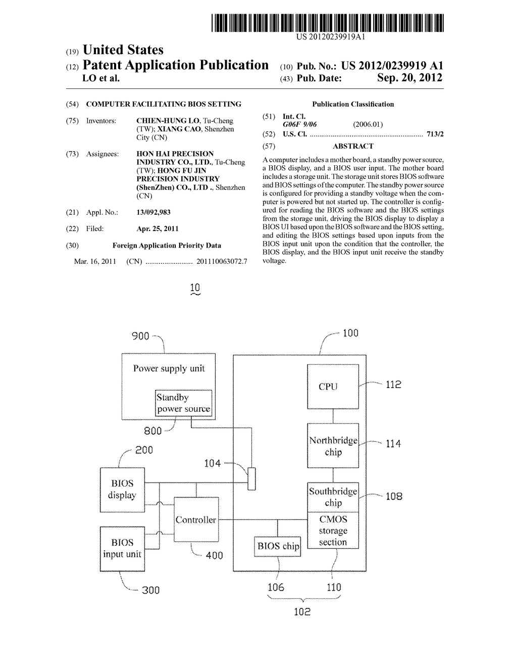 COMPUTER FACILITATING BIOS SETTING - diagram, schematic, and image 01