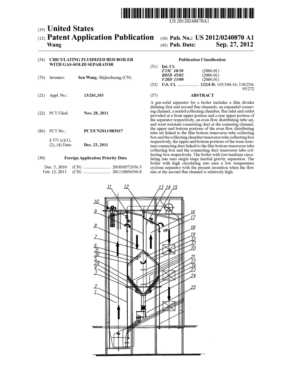 CIRCULATING FLUIDIZED BED BOILER WITH GAS-SOLID SEPARATOR - diagram, schematic, and image 01