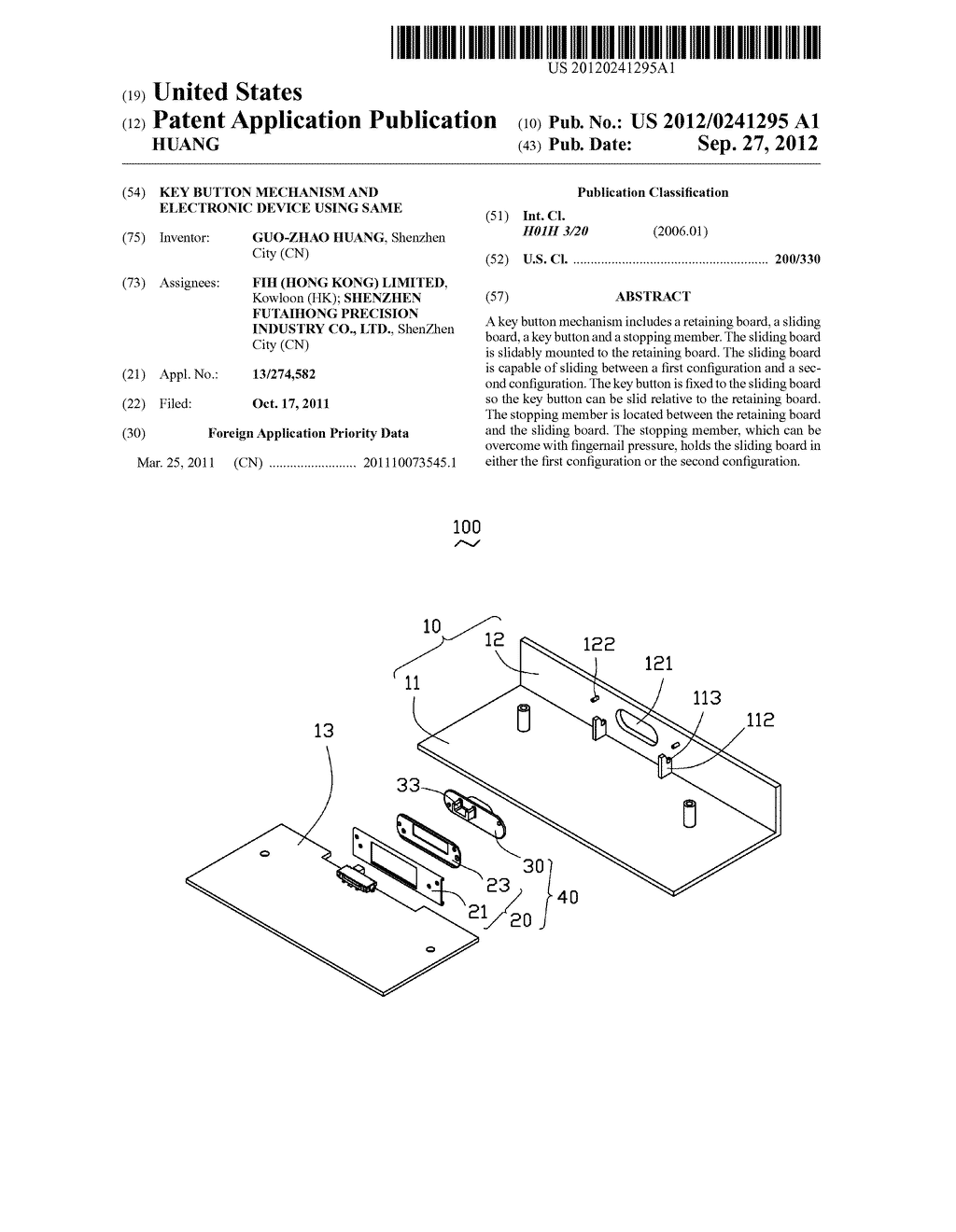 KEY BUTTON MECHANISM AND ELECTRONIC DEVICE USING SAME - diagram, schematic, and image 01