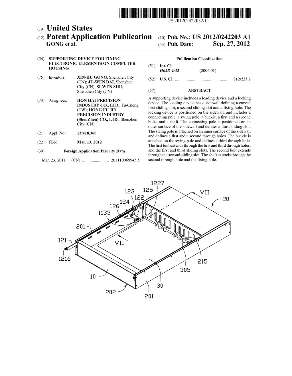 SUPPORTING DEVICE FOR FIXING ELECTRONIC ELEMENTS ON COMPUTER HOUSING - diagram, schematic, and image 01