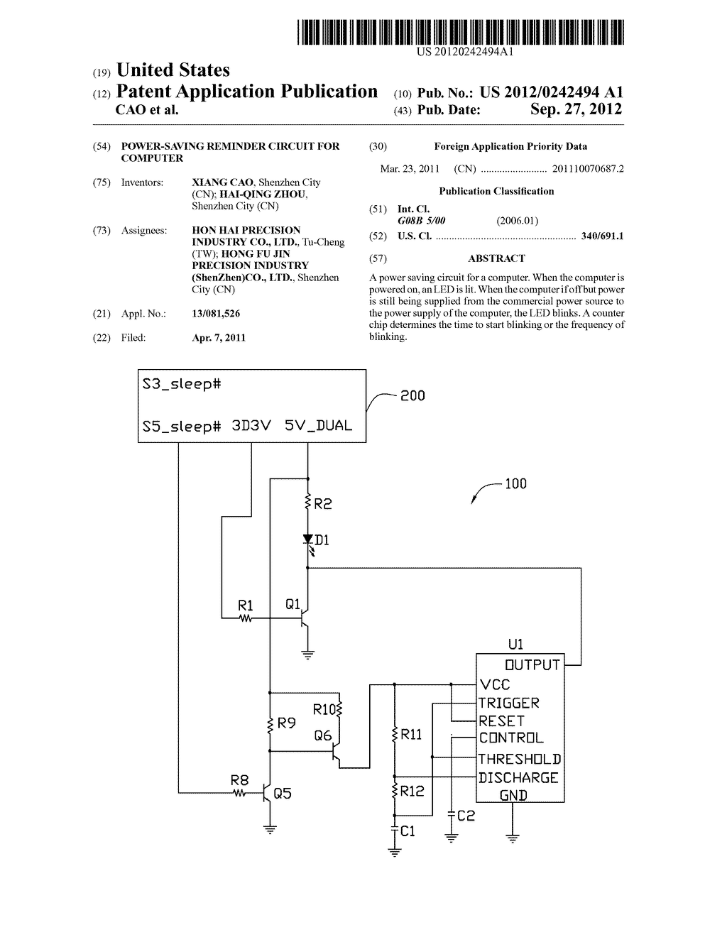 POWER-SAVING REMINDER CIRCUIT FOR COMPUTER - diagram, schematic, and image 01