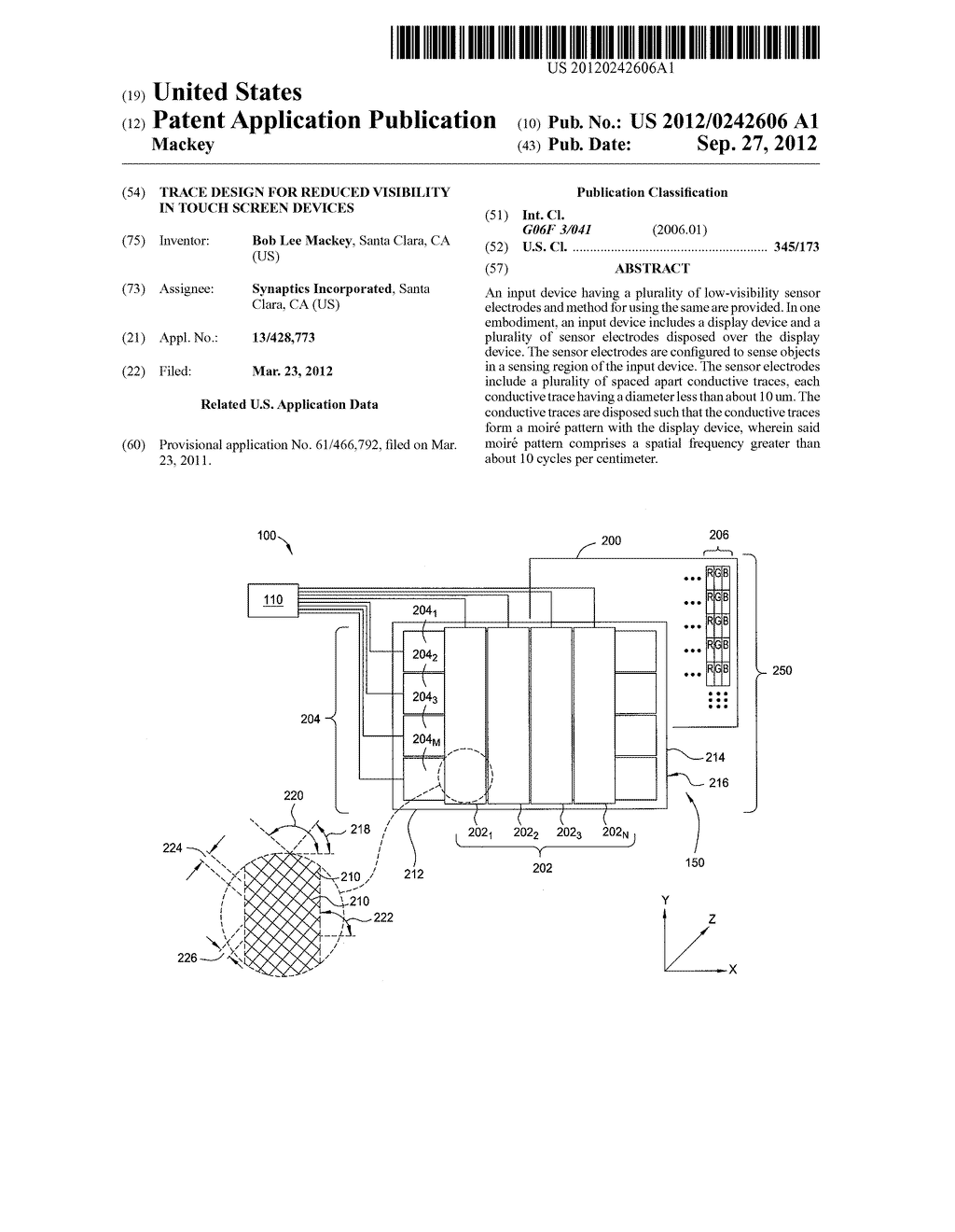 TRACE DESIGN FOR REDUCED VISIBILITY IN TOUCH SCREEN DEVICES - diagram, schematic, and image 01