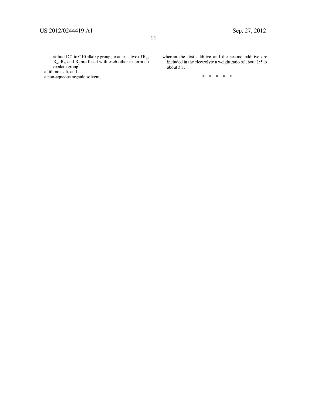 ELECTROLYTE FOR A LITHIUM RECHARGEABLE BATTERY, LITHIUM RECHARGEABLE     BATTERY INCLUDING THE SAME, AND METHOD OF MANUFACTURING A LITHIUM     RECHARGEABLE BATTERY - diagram, schematic, and image 13