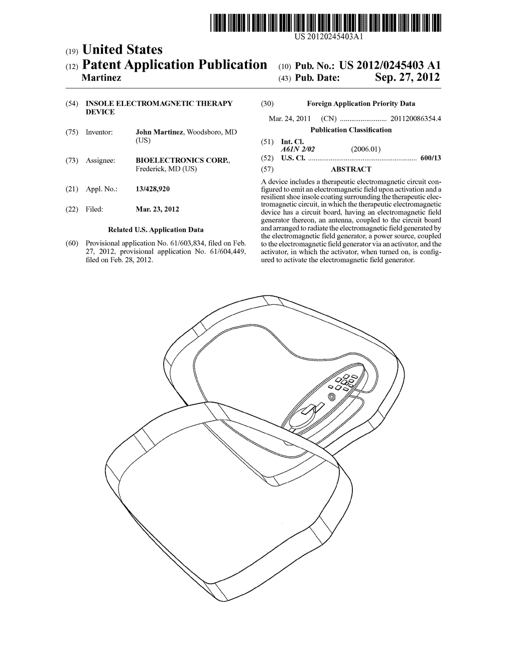 Insole Electromagnetic Therapy Device - diagram, schematic, and image 01