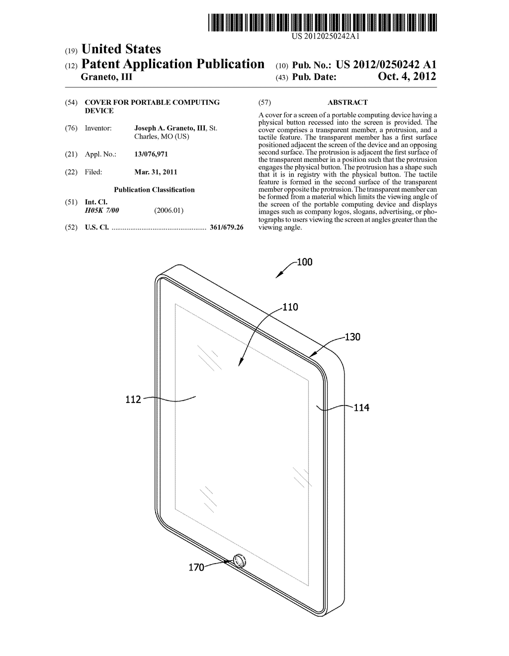 COVER FOR PORTABLE COMPUTING DEVICE - diagram, schematic, and image 01