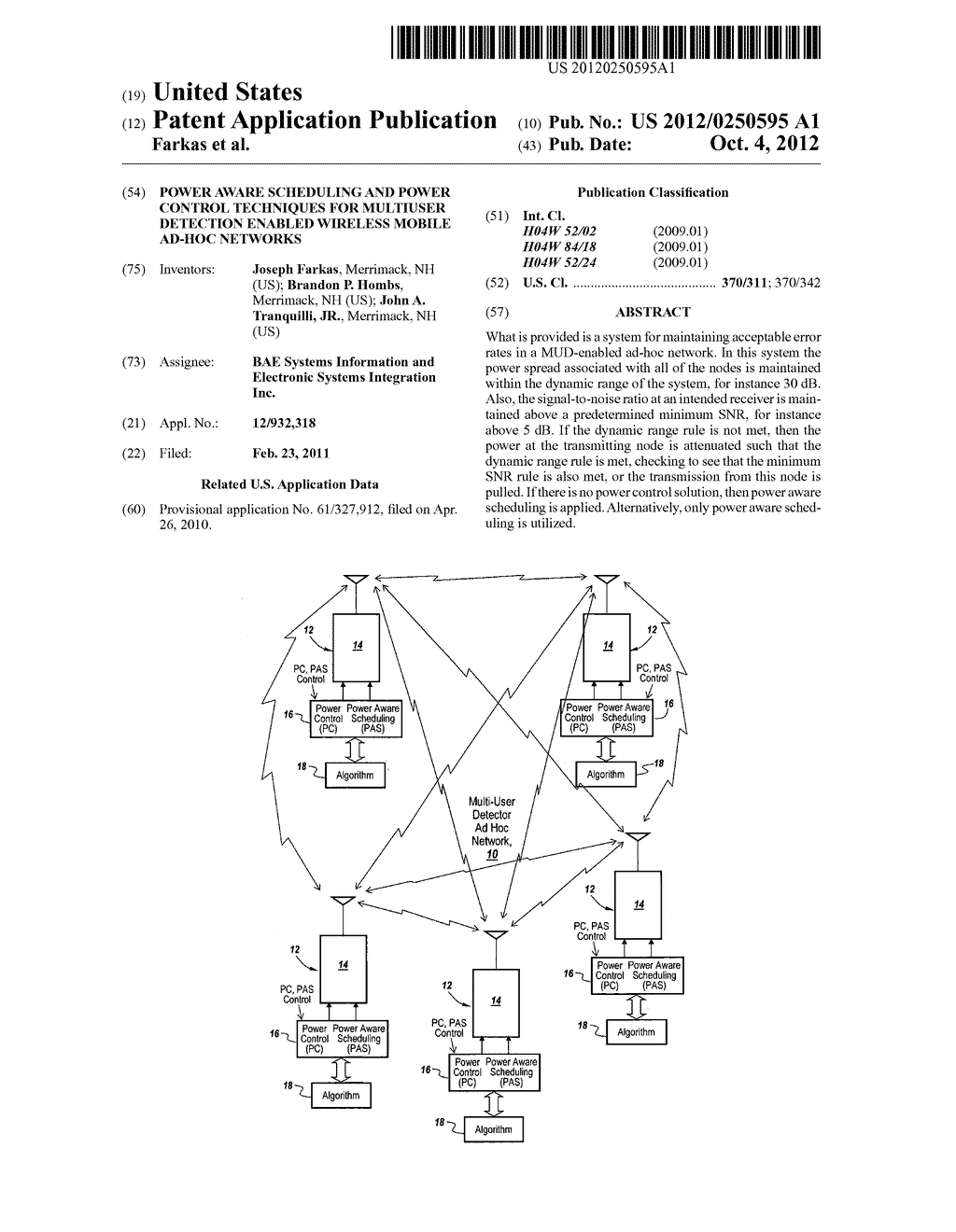 Power aware scheduling and power control techniques for multiuser     detection enabled wireless mobile ad-hoc networks - diagram, schematic, and image 01