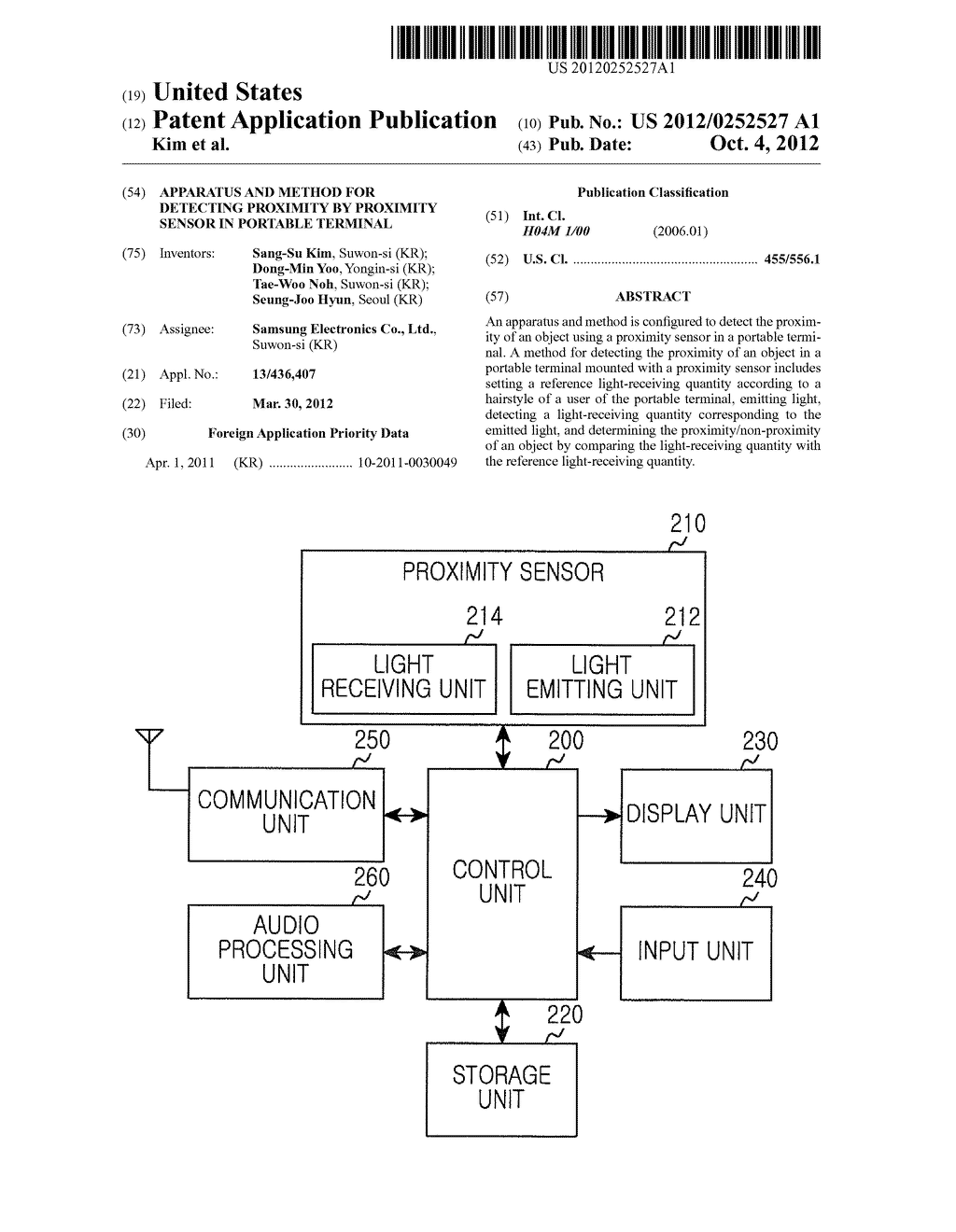 APPARATUS AND METHOD FOR DETECTING PROXIMITY BY PROXIMITY SENSOR IN     PORTABLE TERMINAL - diagram, schematic, and image 01