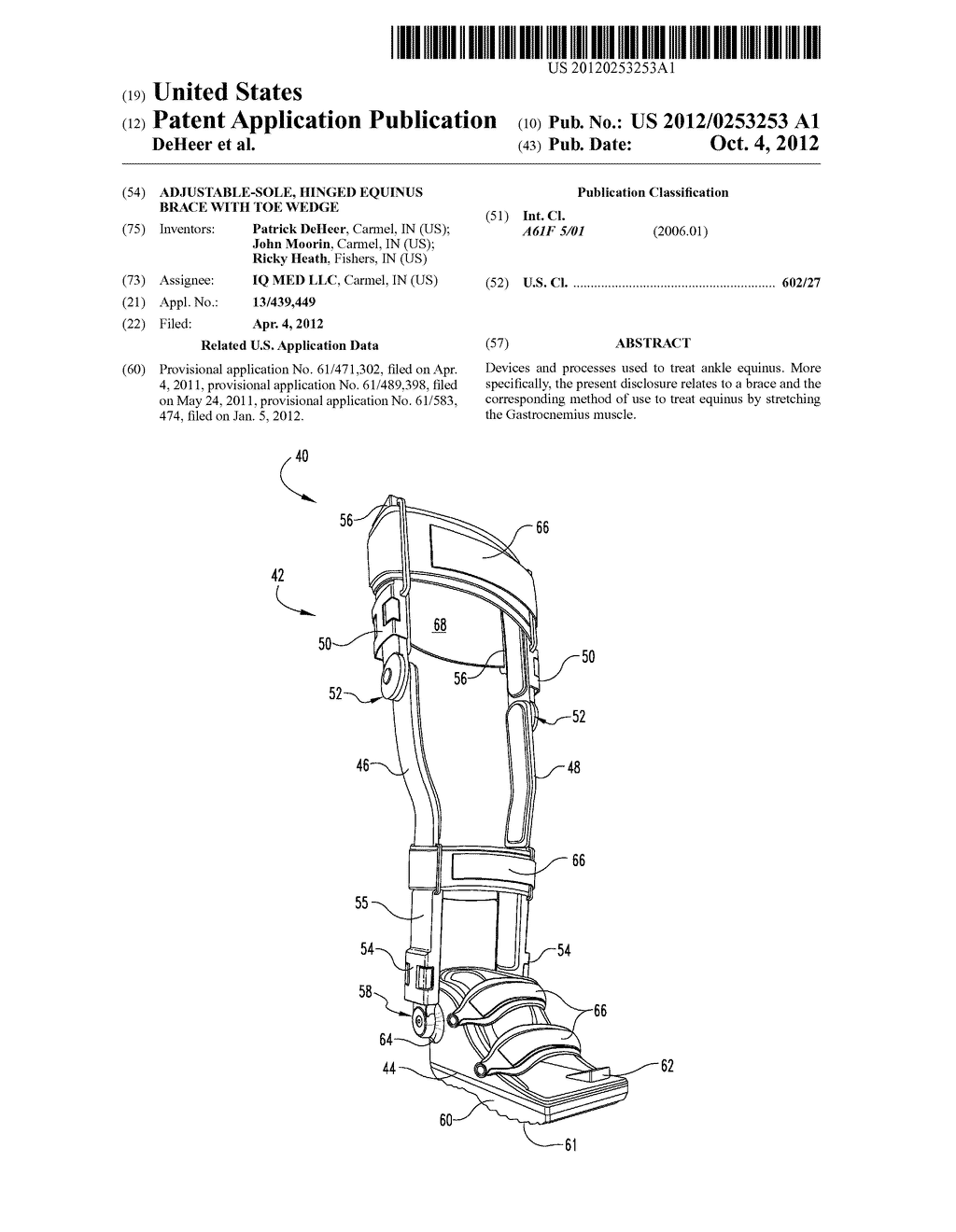 Adjustable-Sole, Hinged Equinus Brace With Toe Wedge - diagram, schematic, and image 01