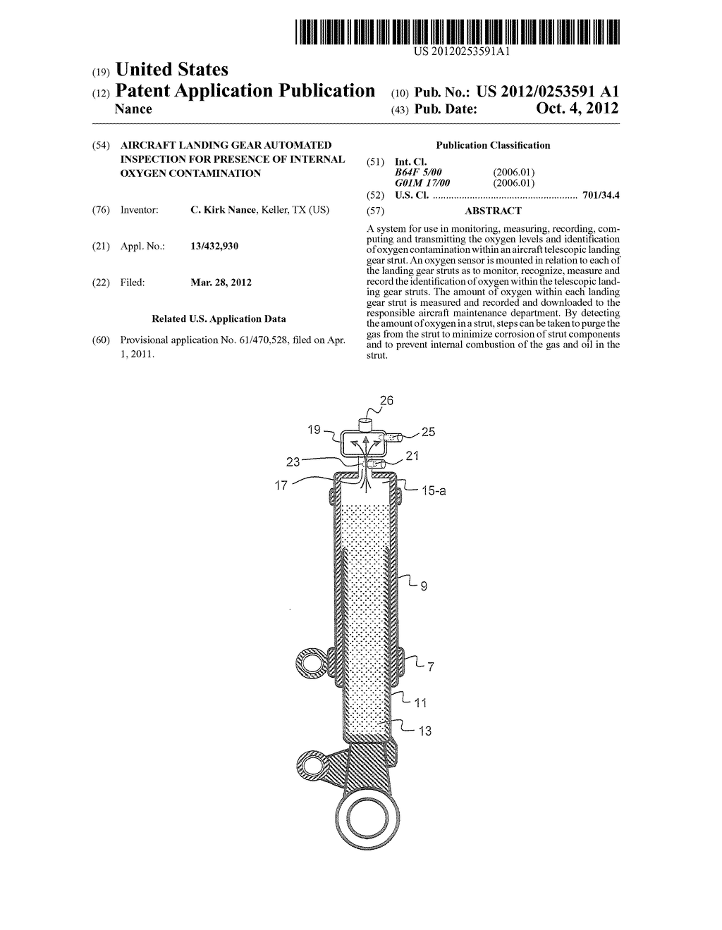 AIRCRAFT LANDING GEAR AUTOMATED INSPECTION FOR PRESENCE OF INTERNAL OXYGEN     CONTAMINATION - diagram, schematic, and image 01