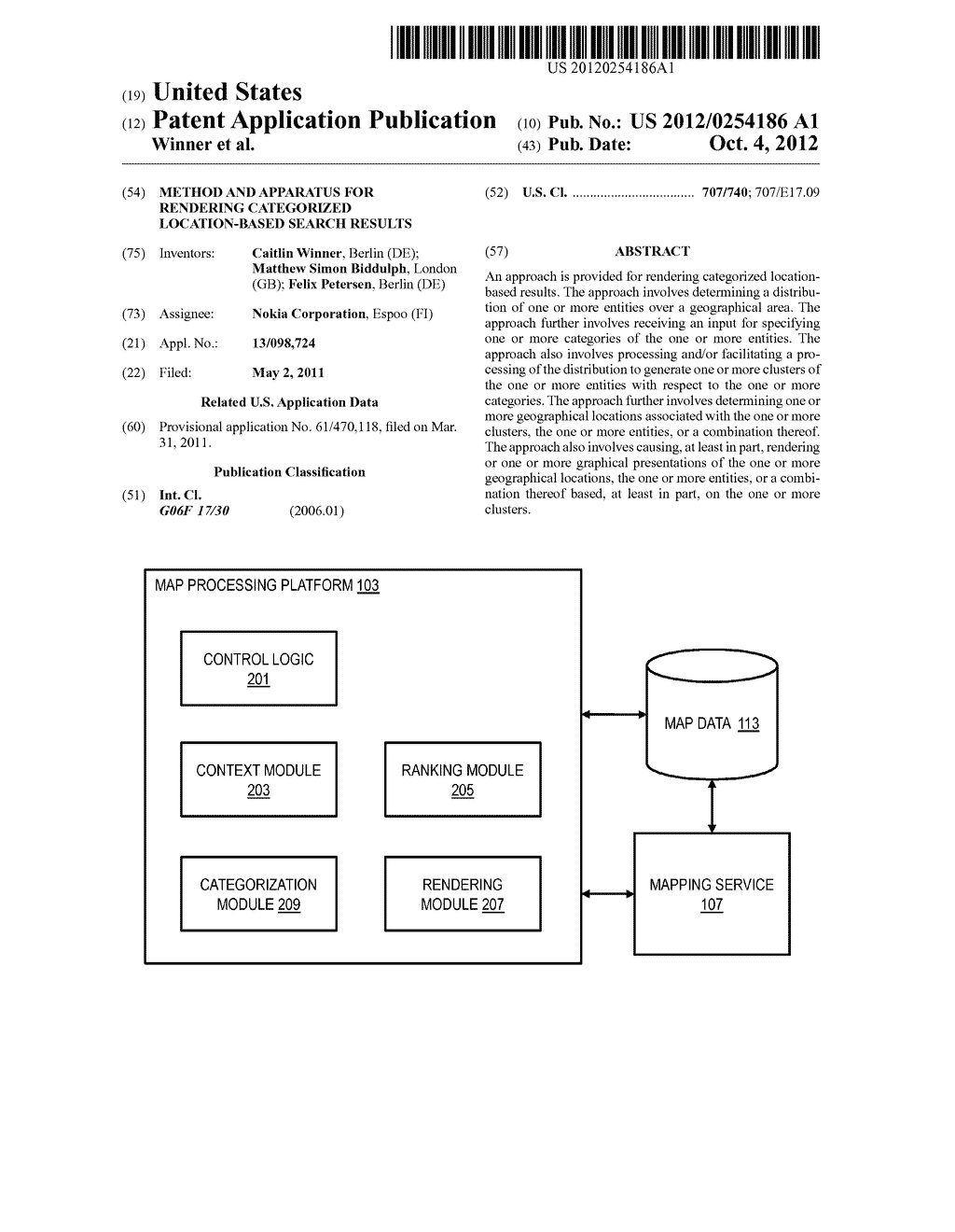 METHOD AND APPARATUS FOR RENDERING CATEGORIZED LOCATION-BASED SEARCH     RESULTS - diagram, schematic, and image 01
