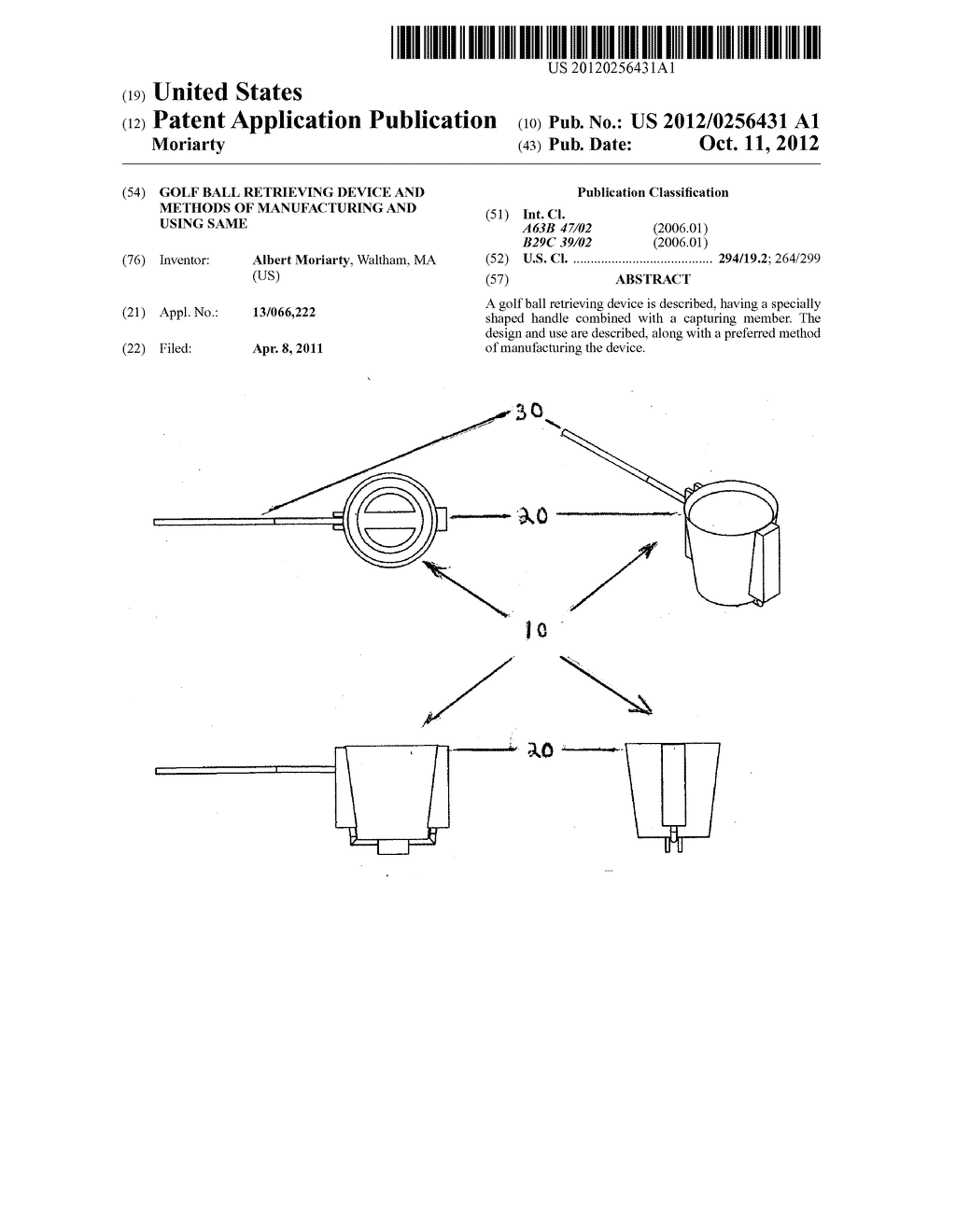 Golf ball retrieving device and methods of manufacturing and using same - diagram, schematic, and image 01