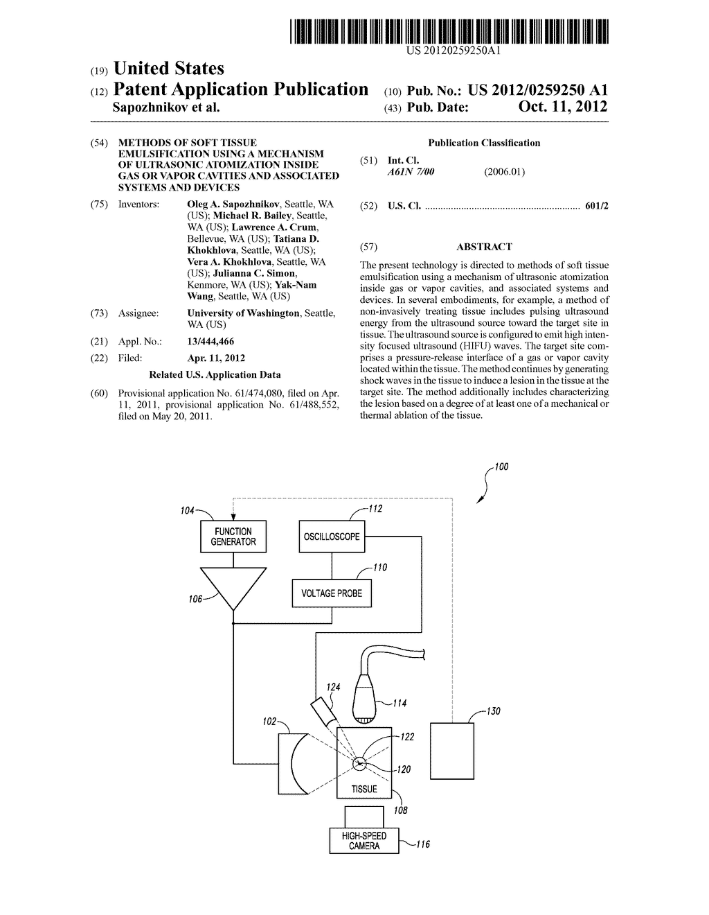 METHODS OF SOFT TISSUE EMULSIFICATION USING A MECHANISM OF ULTRASONIC     ATOMIZATION INSIDE GAS OR VAPOR CAVITIES AND ASSOCIATED SYSTEMS AND     DEVICES - diagram, schematic, and image 01