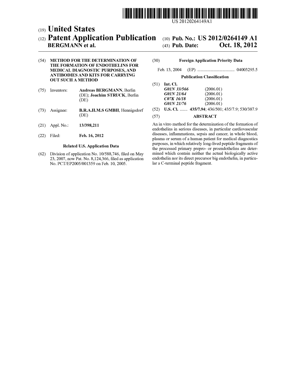 METHOD FOR THE DETERMINATION OF THE FORMATION OF ENDOTHELINS FOR MEDICAL     DIAGNOSTIC PURPOSES, AND ANTIBODIES AND KITS FOR CARRYING OUT SUCH A     METHOD - diagram, schematic, and image 01