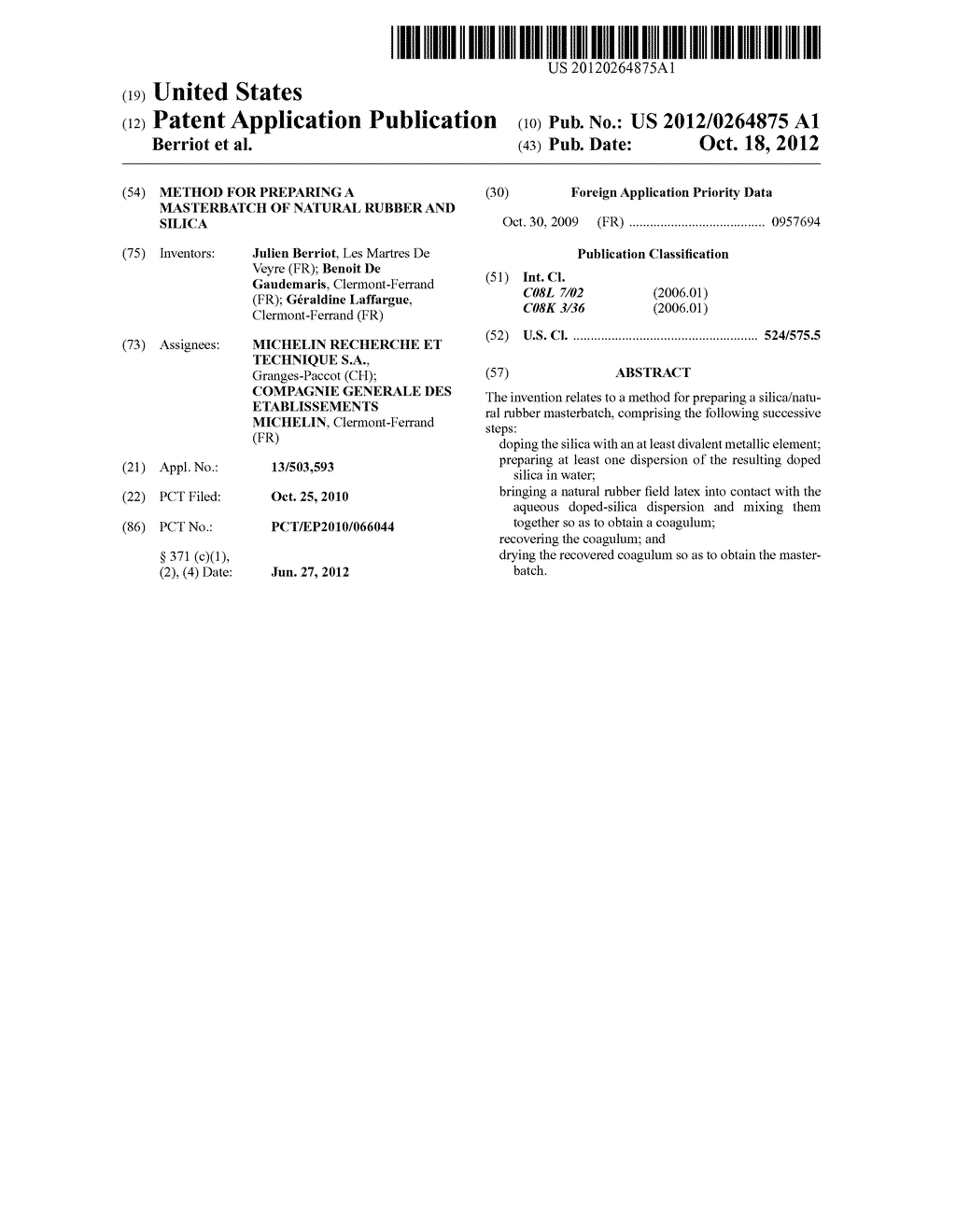 METHOD FOR PREPARING A MASTERBATCH OF NATURAL RUBBER AND SILICA - diagram, schematic, and image 01