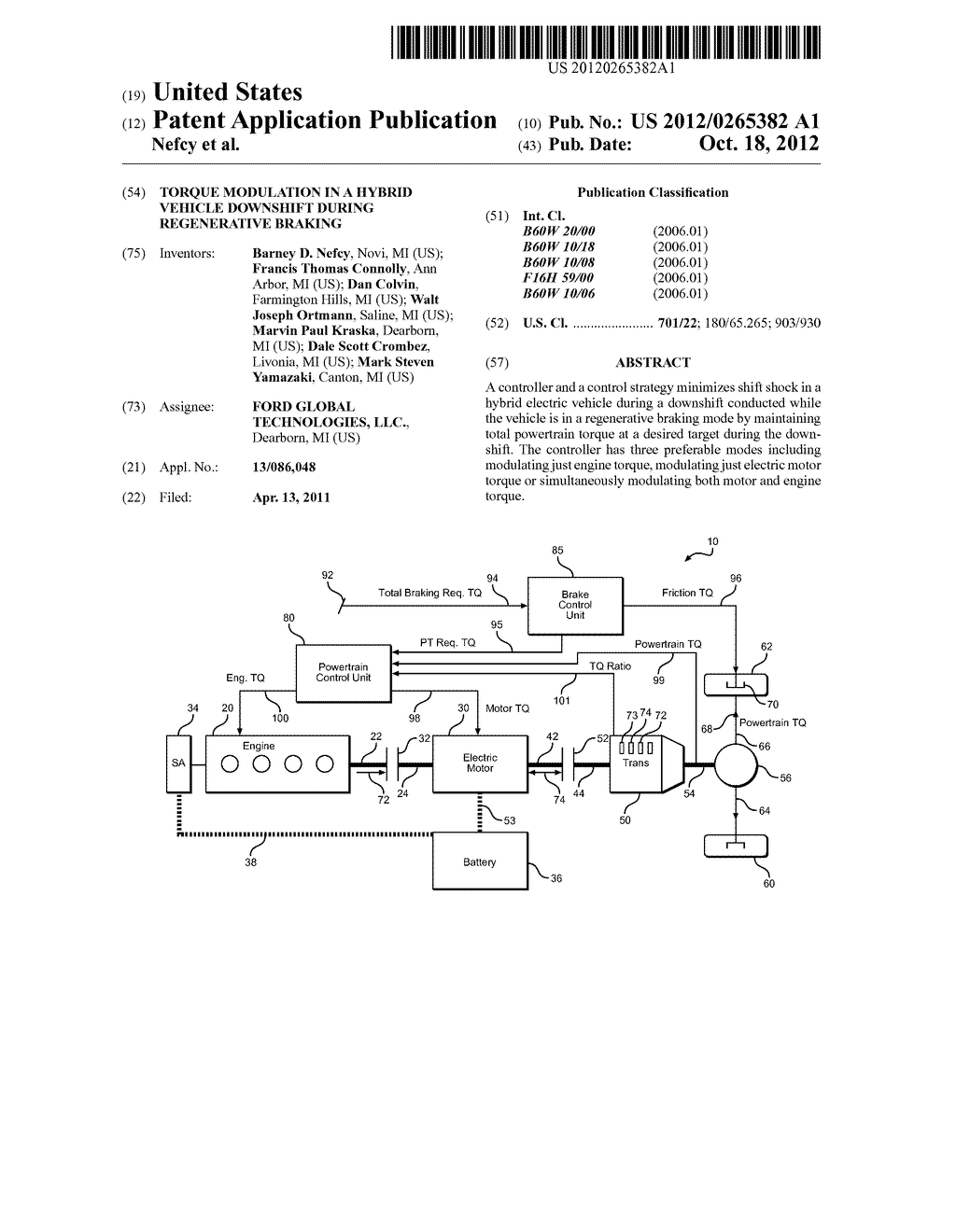 Torque Modulation in a Hybrid Vehicle Downshift During Regenerative     Braking - diagram, schematic, and image 01