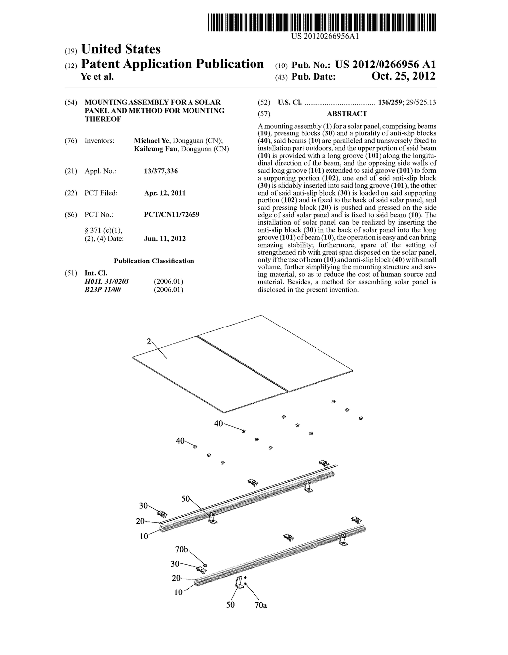 MOUNTING ASSEMBLY FOR A SOLAR PANEL AND METHOD FOR MOUNTING THEREOF - diagram, schematic, and image 01