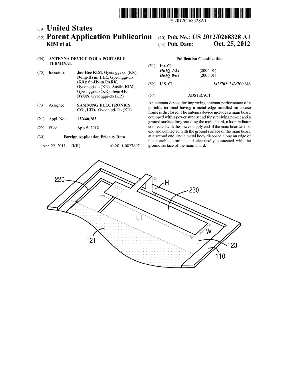 ANTENNA DEVICE FOR A PORTABLE TERMINAL - diagram, schematic, and image 01