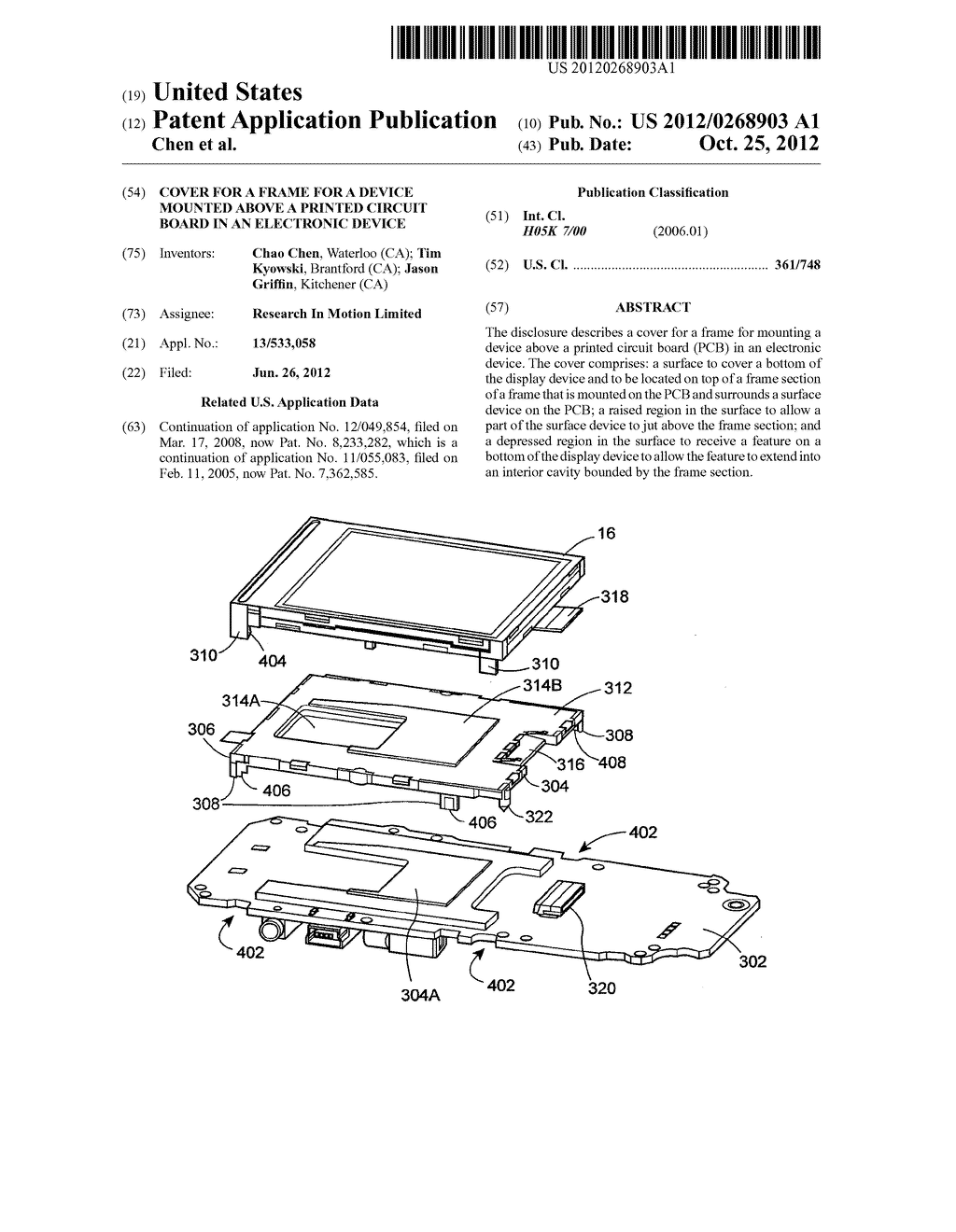 COVER FOR A FRAME FOR A DEVICE MOUNTED ABOVE A PRINTED CIRCUIT BOARD IN AN     ELECTRONIC DEVICE - diagram, schematic, and image 01