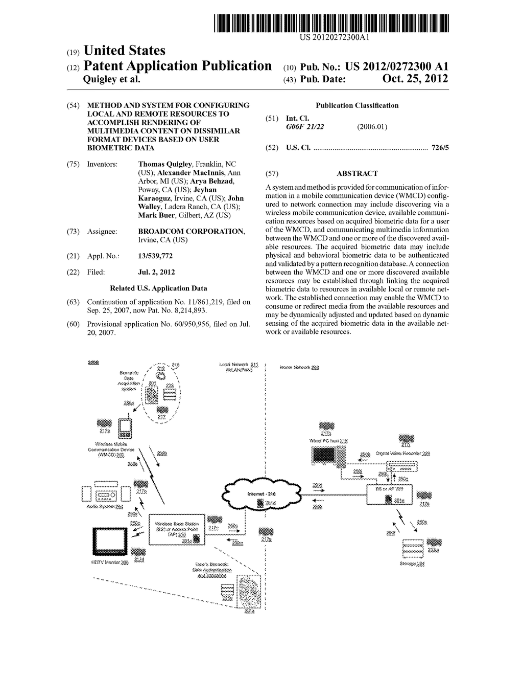 METHOD AND SYSTEM FOR CONFIGURING LOCAL AND REMOTE RESOURCES TO ACCOMPLISH     RENDERING OF MULTIMEDIA CONTENT ON DISSIMILAR FORMAT DEVICES BASED ON     USER BIOMETRIC DATA - diagram, schematic, and image 01