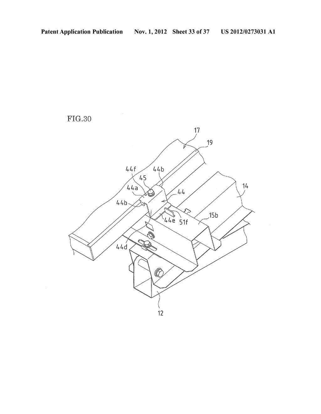 SOLAR CELL MODULE RACK, SOLAR CELL MODULE FIXING MEMBER, AND PHOTOVOLTAIC     POWER GENERATION SYSTEM WITH SOLAR CELL MODULE RACK - diagram, schematic, and image 34