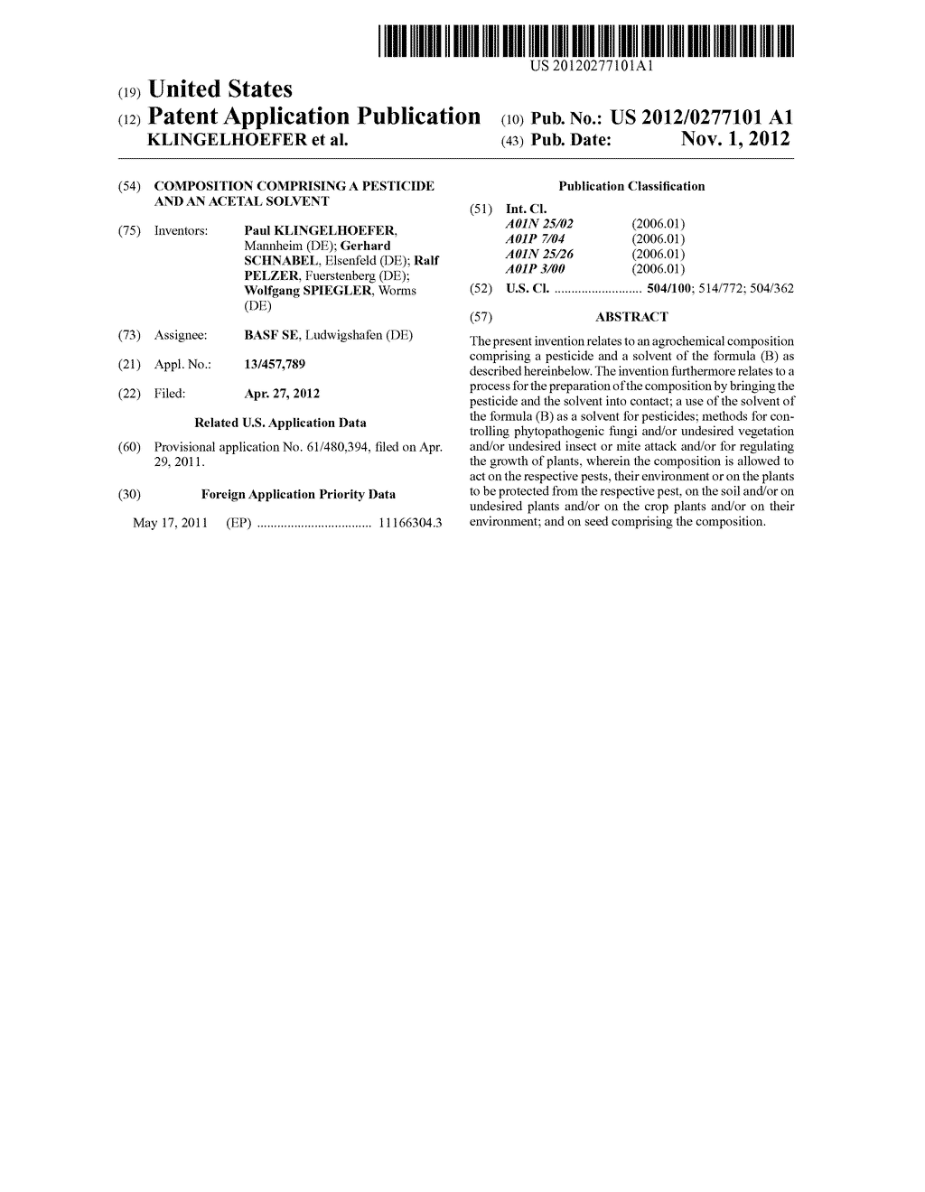 Composition Comprising a Pesticide and an Acetal Solvent - diagram, schematic, and image 01