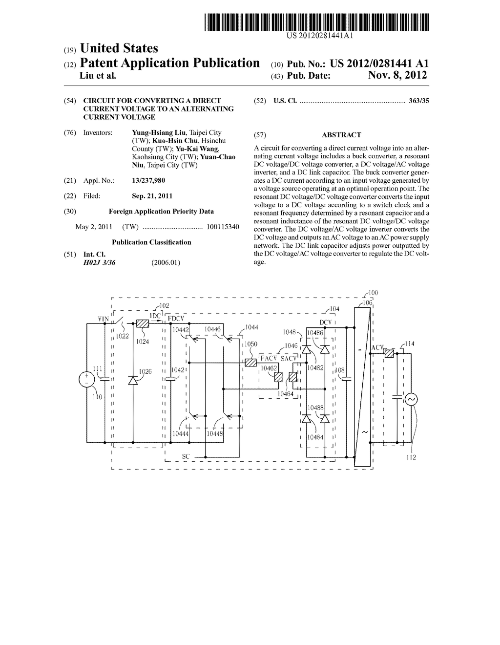 CIRCUIT FOR CONVERTING A DIRECT CURRENT VOLTAGE TO AN ALTERNATING CURRENT     VOLTAGE - diagram, schematic, and image 01