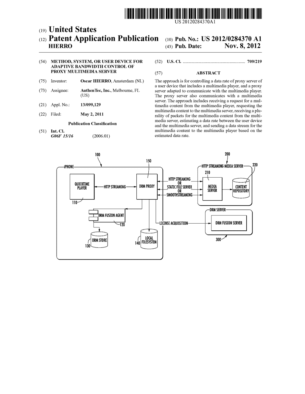 METHOD, SYSTEM, OR USER DEVICE FOR ADAPTIVE BANDWIDTH CONTROL OF PROXY     MULTIMEDIA SERVER - diagram, schematic, and image 01