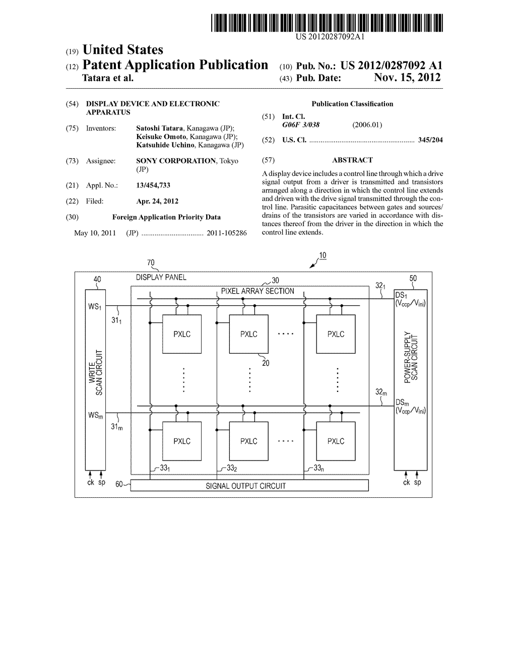 DISPLAY DEVICE AND ELECTRONIC APPARATUS - diagram, schematic, and image 01
