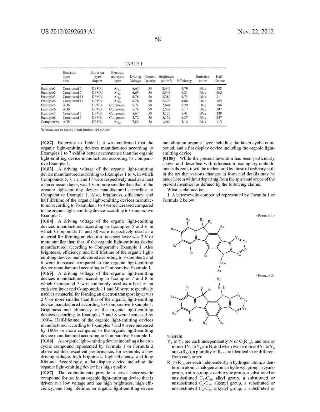 Heterocyclic compound, organic light-emitting device including the     heterocyclic compound, and flat display device including the organic     light-emitting device - diagram, schematic, and image 60