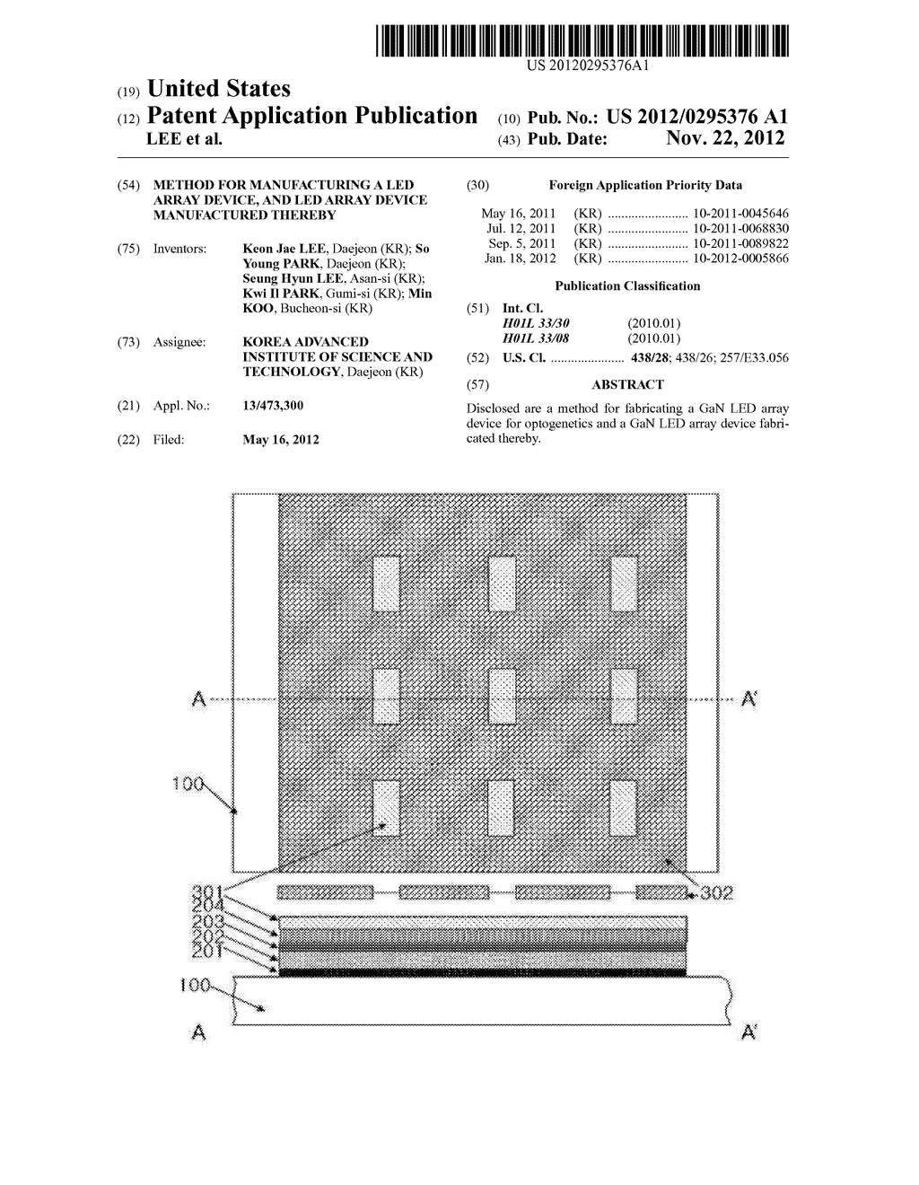 METHOD FOR MANUFACTURING A LED ARRAY DEVICE, AND LED ARRAY DEVICE     MANUFACTURED THEREBY - diagram, schematic, and image 01