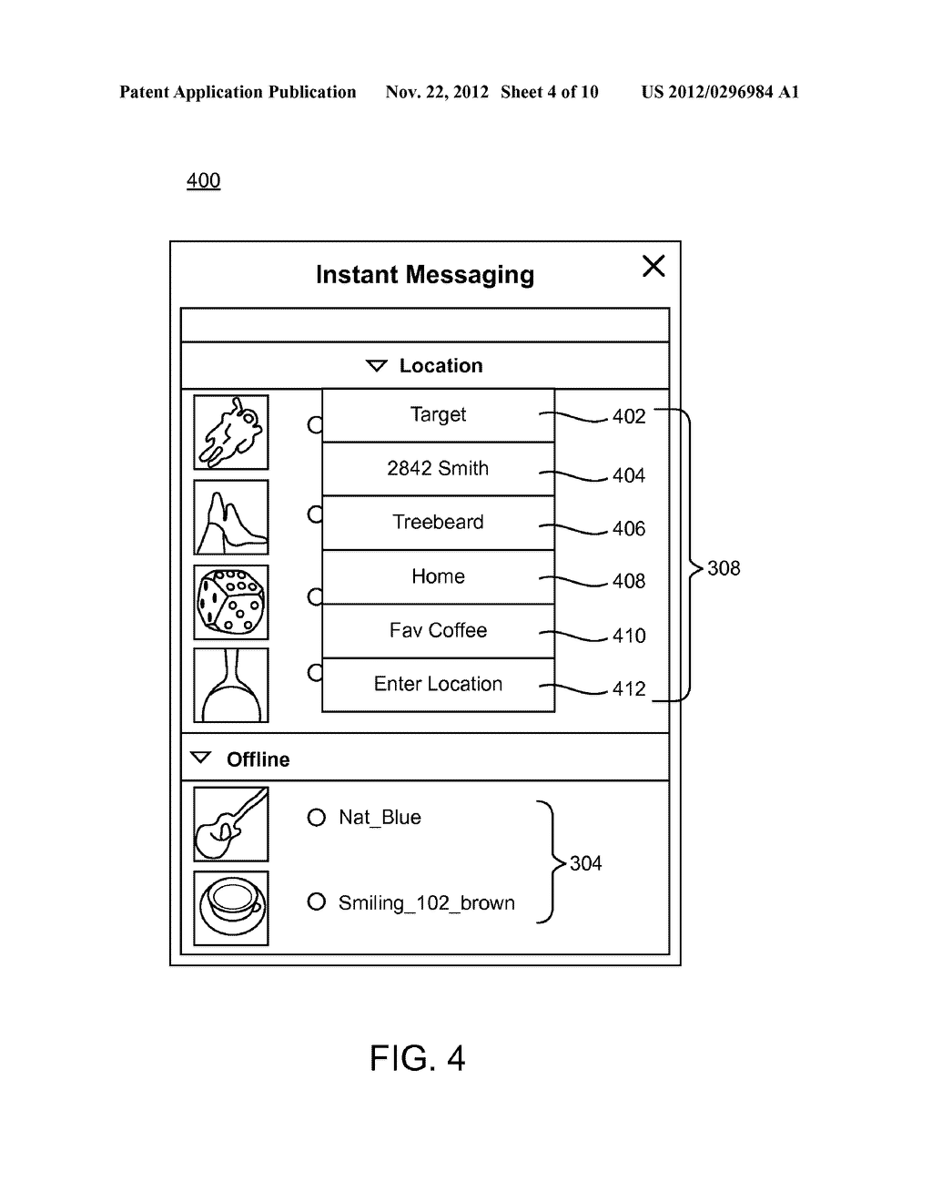 PRESENTING INSTANT MESSAGING CONTACTS LISTED BY PROXIMITY TO SET LOCATION - diagram, schematic, and image 05