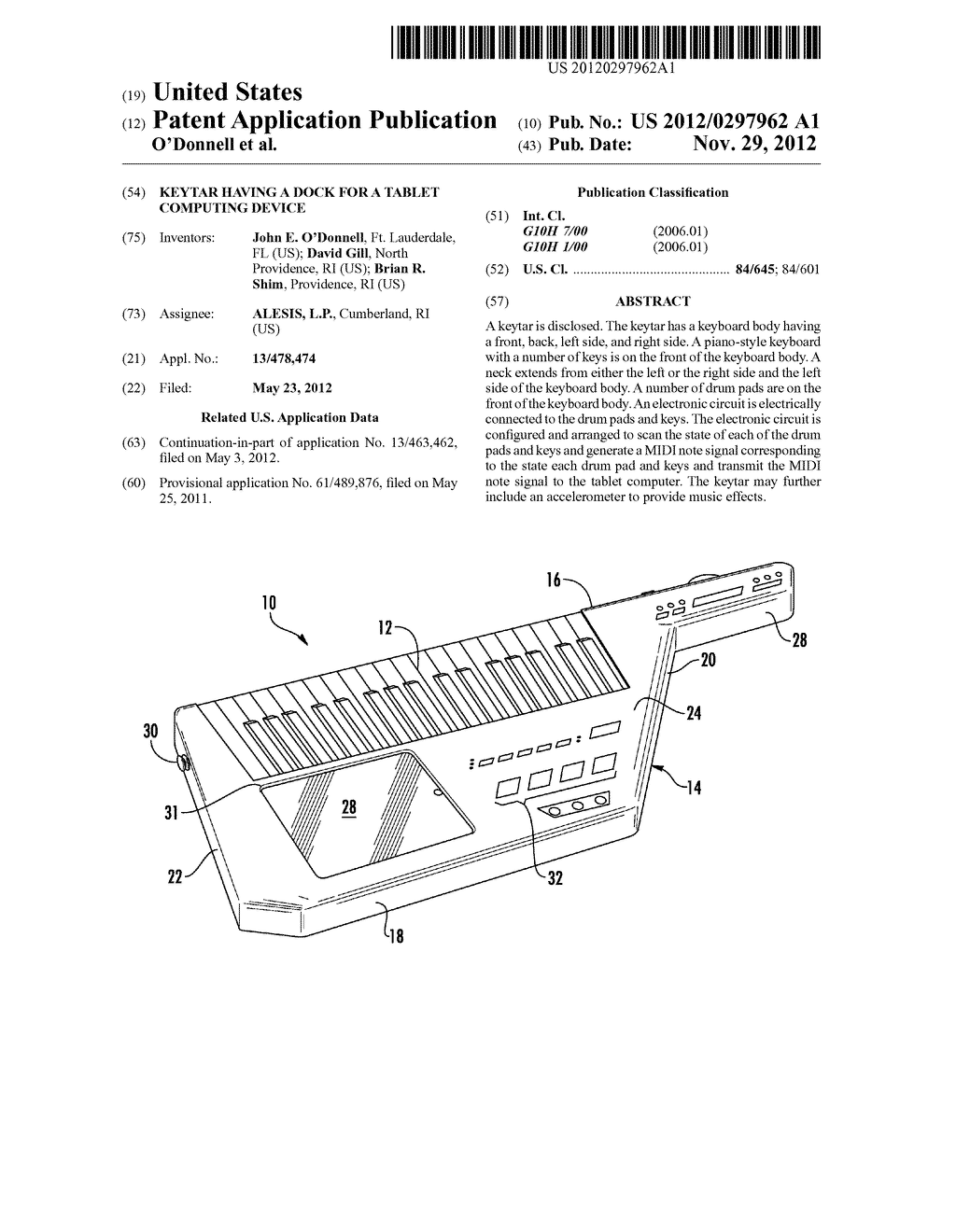 KEYTAR HAVING A DOCK FOR A TABLET COMPUTING DEVICE - diagram, schematic, and image 01