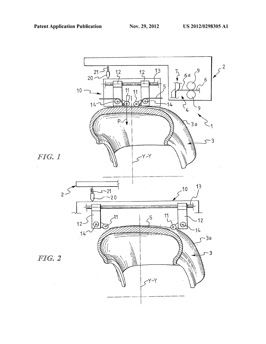 METHOD FOR MANUFACTURING A TYRE AND APPARATUS FOR LAYING A REINFORCING     ELEMENT ON A FORMING SUPPORT - diagram, schematic, and image 02