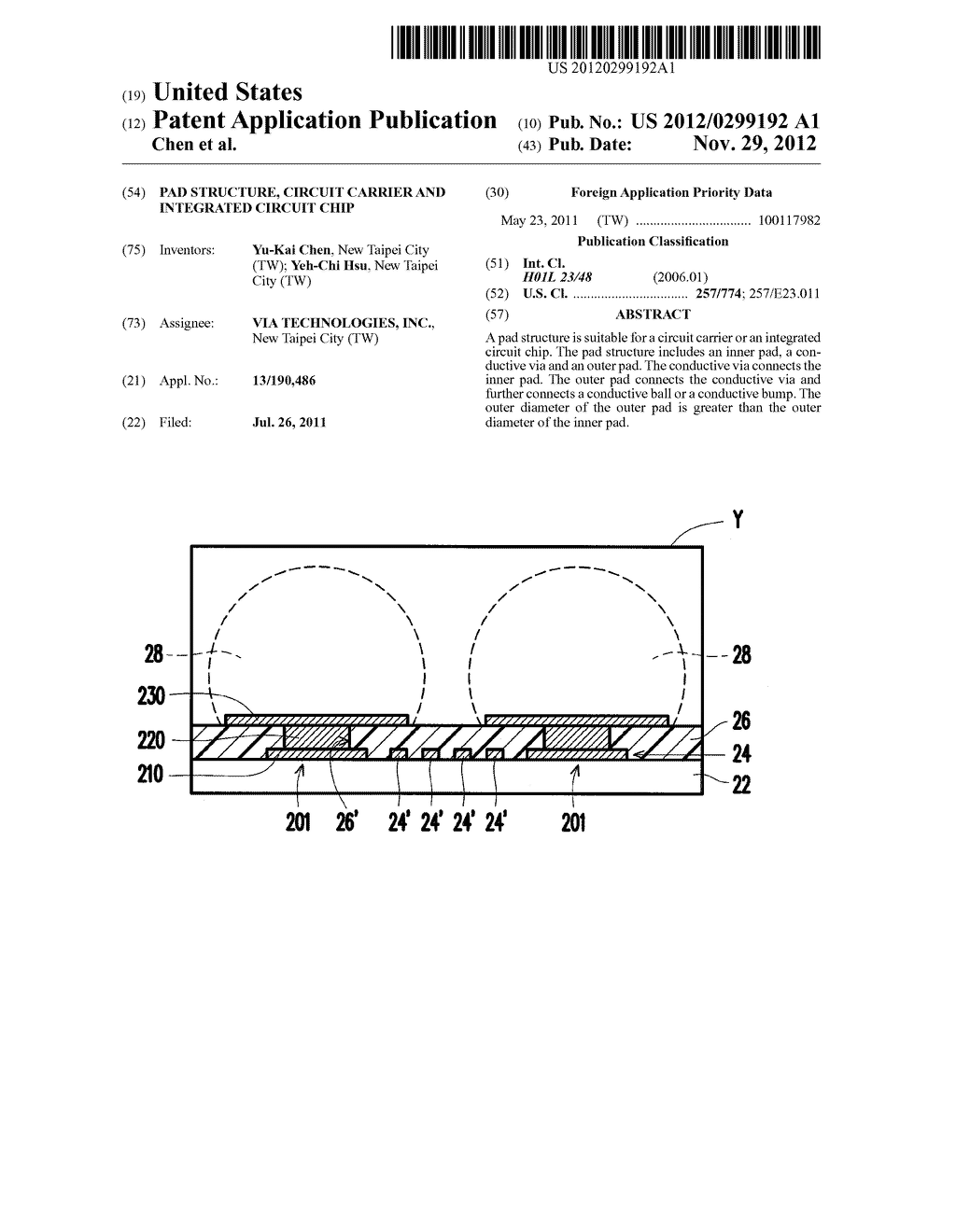 PAD STRUCTURE, CIRCUIT CARRIER AND INTEGRATED CIRCUIT CHIP - diagram, schematic, and image 01