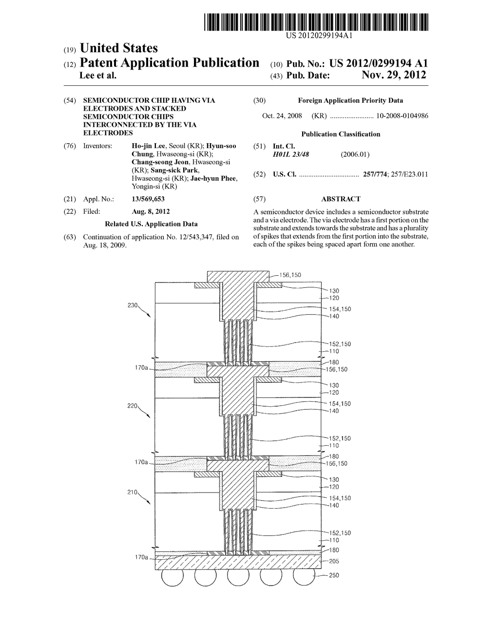 SEMICONDUCTOR CHIP HAVING VIA ELECTRODES AND STACKED SEMICONDUCTOR CHIPS     INTERCONNECTED BY THE VIA ELECTRODES - diagram, schematic, and image 01