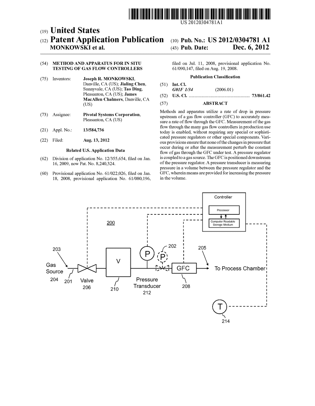 METHOD AND APPARATUS FOR IN SITU TESTING OF GAS FLOW CONTROLLERS - diagram, schematic, and image 01