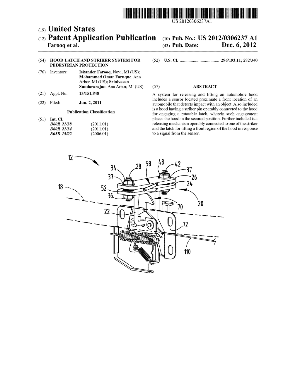 HOOD LATCH AND STRIKER SYSTEM FOR PEDESTRIAN PROTECTION - diagram, schematic, and image 01