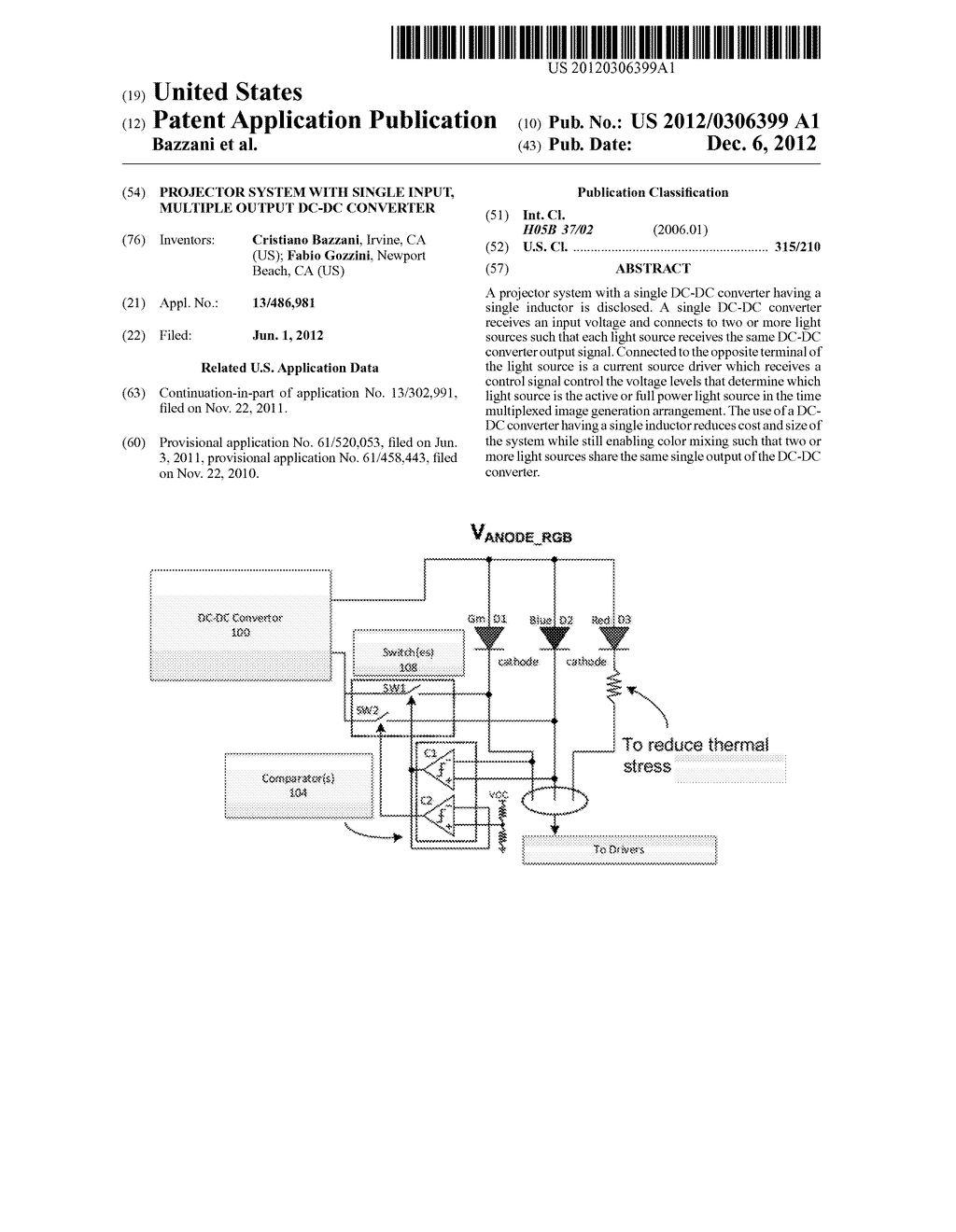 PROJECTOR SYSTEM WITH SINGLE INPUT, MULTIPLE OUTPUT DC-DC CONVERTER - diagram, schematic, and image 01