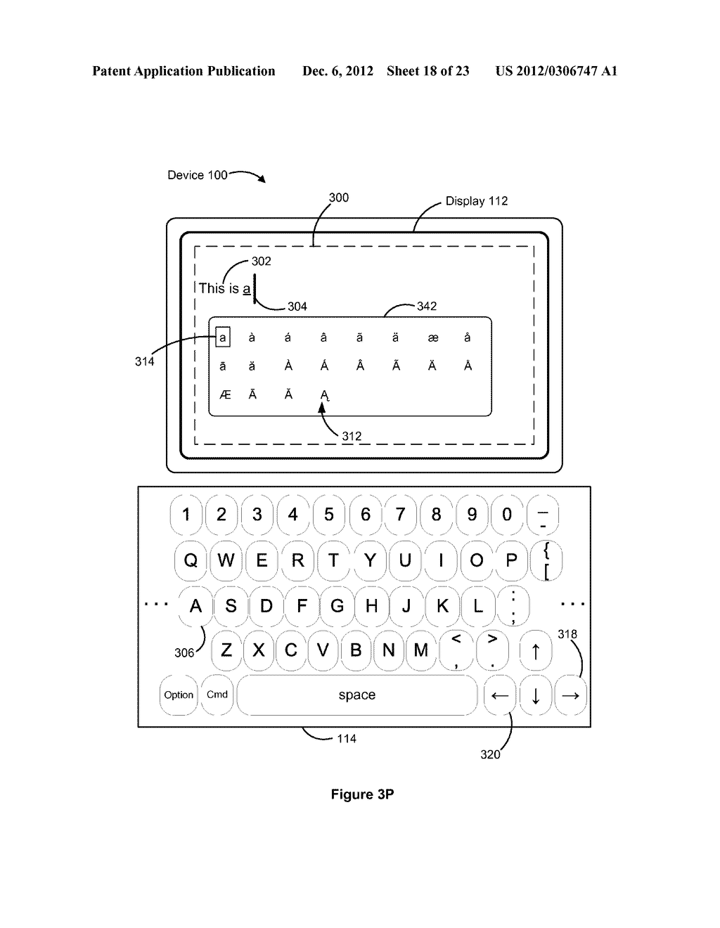 Device, Method, and Graphical User Interface for Entering Alternate     Characters with a Physical Keyboard - diagram, schematic, and image 19