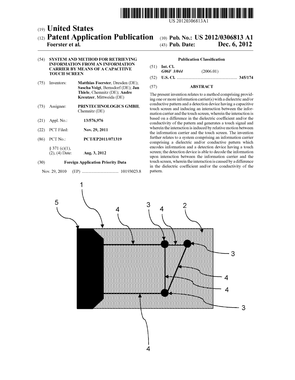 SYSTEM AND METHOD FOR RETRIEVING INFORMATION FROM AN INFORMATION CARRIER     BY MEANS OF A CAPACITIVE TOUCH SCREEN - diagram, schematic, and image 01